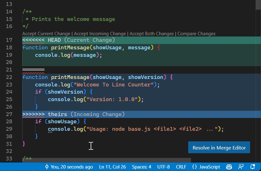 VS Code Merge Editor